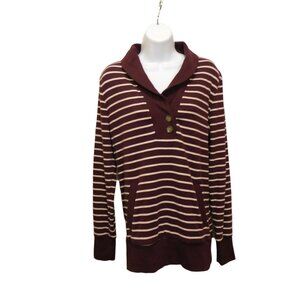 Women's Juniors Banana Republic Long Sleeve Shirt Sz. M Burgundy/White Striped